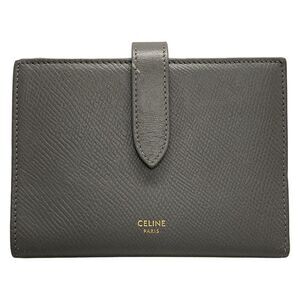 Celine Bifold Wallet Medium Strap Wallet Gray Leather
